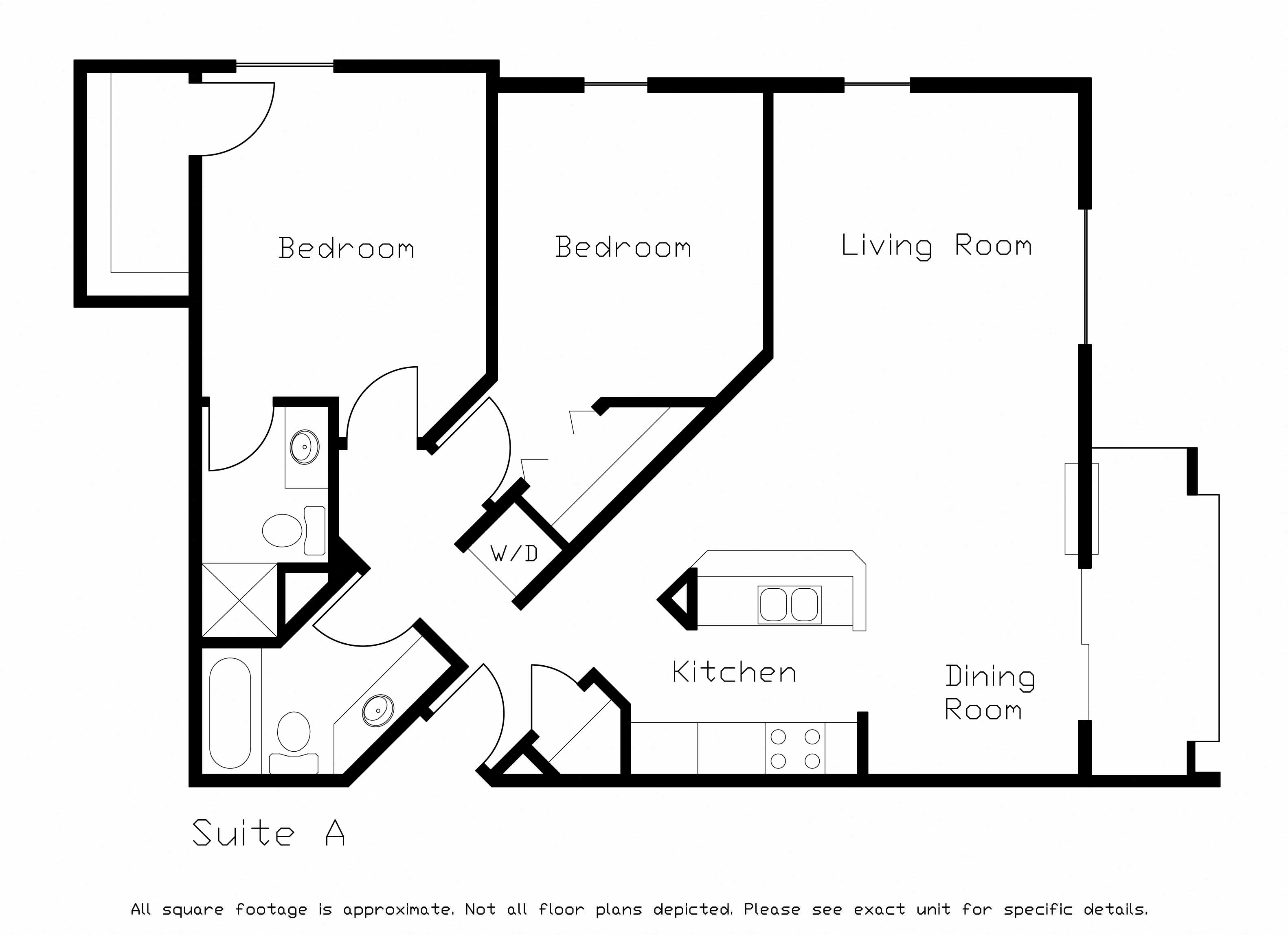 Floor plan for 2 beds, 2 baths, 1058 sqft